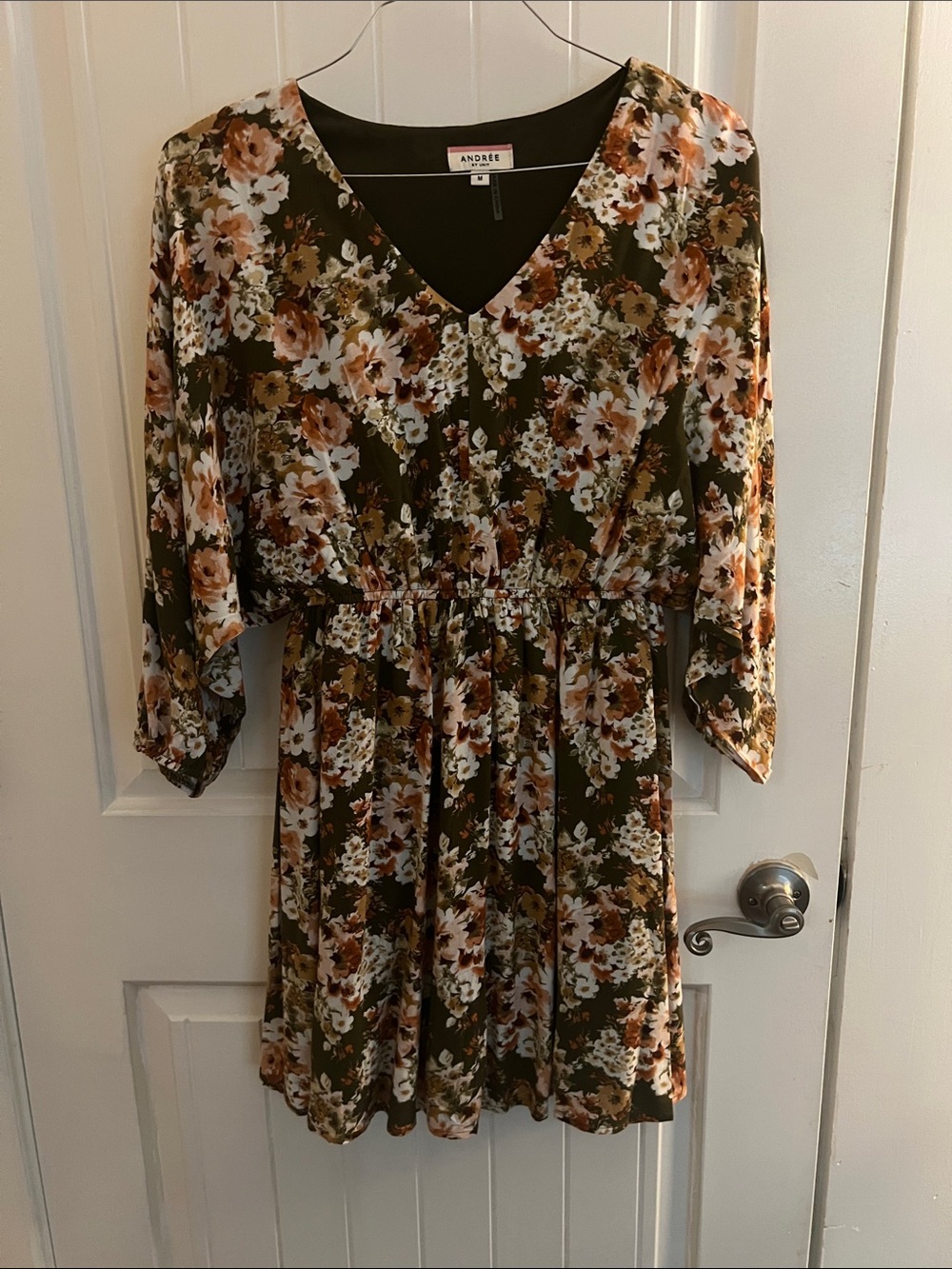 Andree Olive Floral Mini Dress with Cream & Rust Blooms